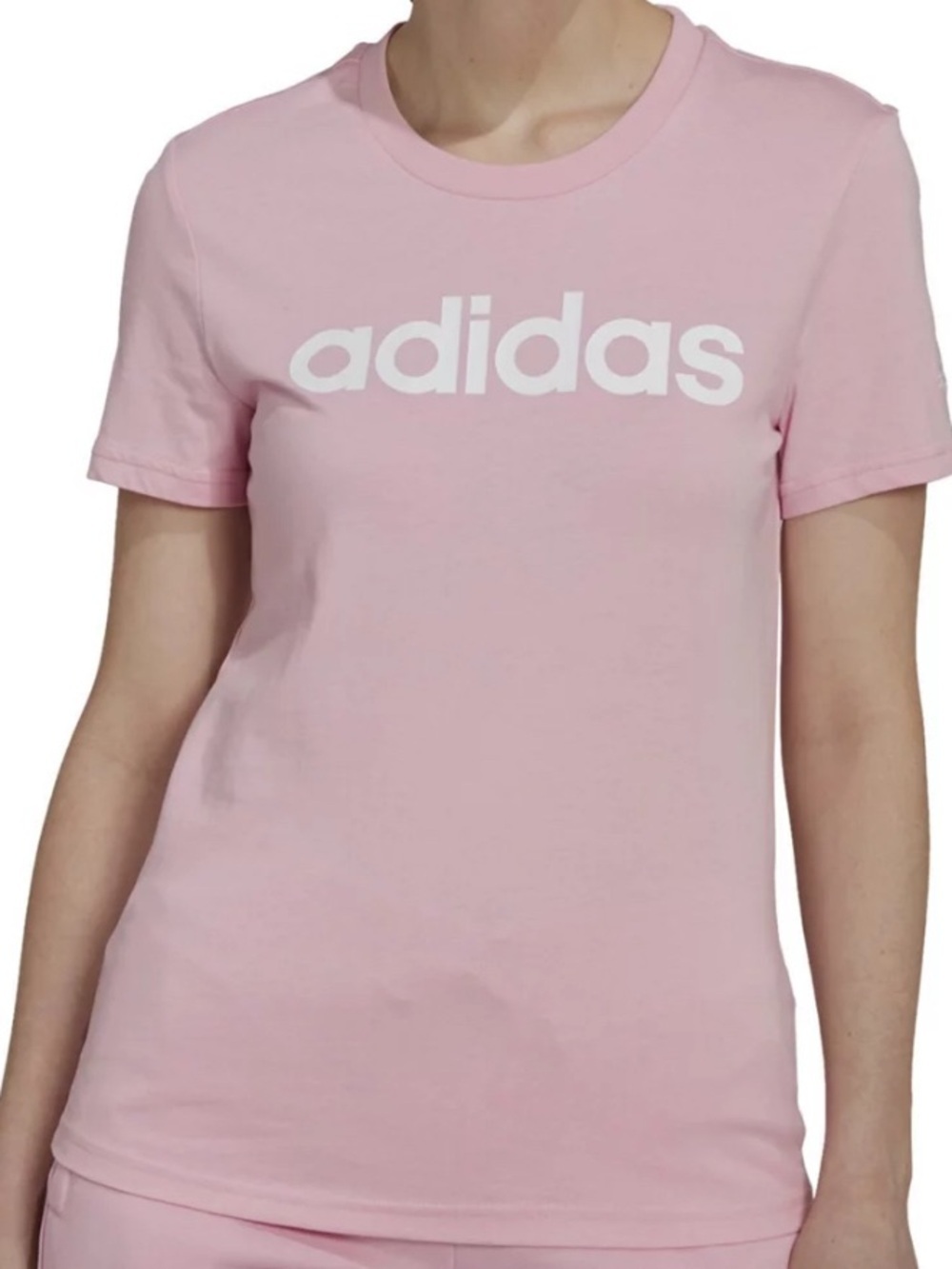 Adidas Women’s Pink Logo Activewear Athletic Athletic Crewneck Tee 100% Cotton-S